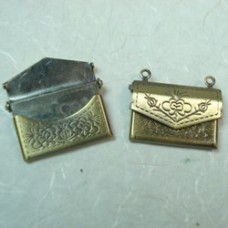 21x17mm Ant Brass Opening Bag Pendants w/2 loops - Pack of 2
