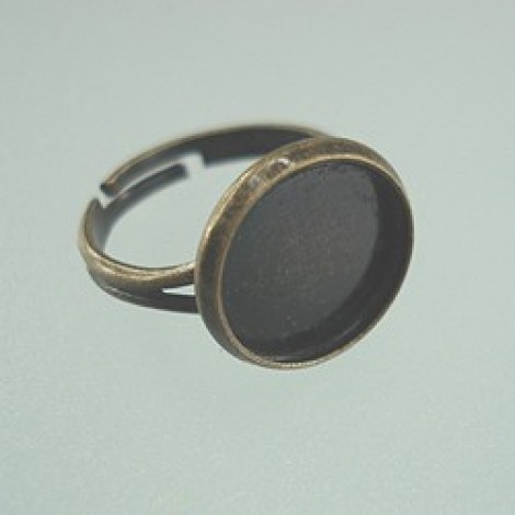 Antique Brass Adjustable Ring Base with 12mm ID Bezel - Pack of 5