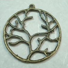 40mm Round Ant Bronze Alloy Tree Pendant - Pack of 8