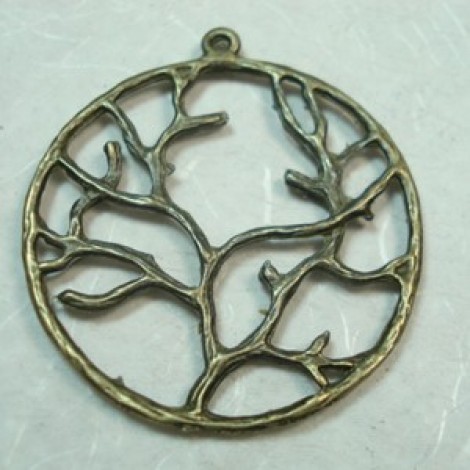 40mm Round Ant Bronze Alloy Tree Pendant - Pack of 8