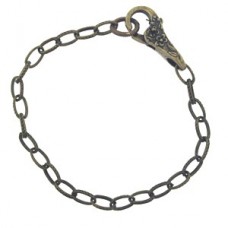 7.5in Ant Brass Textured Bracelet Chain w-Floral Clasp