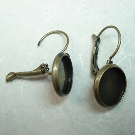 Antique Bronze 12mm ID Round Bezel Leverback Earwires - Pack of 2 pair