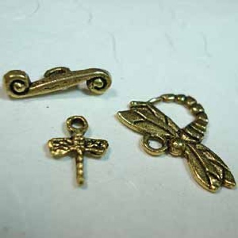 Tibetan Gold Dragonfly Toggle Clasp Sets - Pack of 2 sets