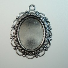 23x31mm Ant Silver Filigree Oval Pendant Frame
