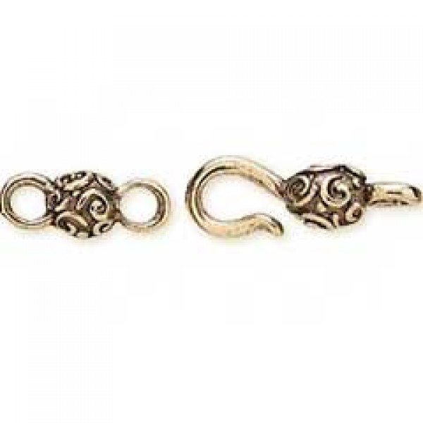 26x7mm Antique Gold Swirl Ball Hook & Eye Clasp, TOGGLE + HOOK CLASPS
