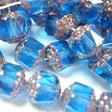 8mm Czech Cathedral Cut Beads - Aquamarine/Bronze - Pack of 12