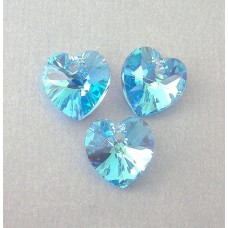 10mm Crystal Passions 6228 Crystal Heart Drops - Aqua AB - Pack of 2