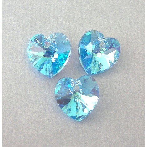 10mm Crystal Passions 6228 Crystal Heart Drops - Aqua AB - Pack of 2