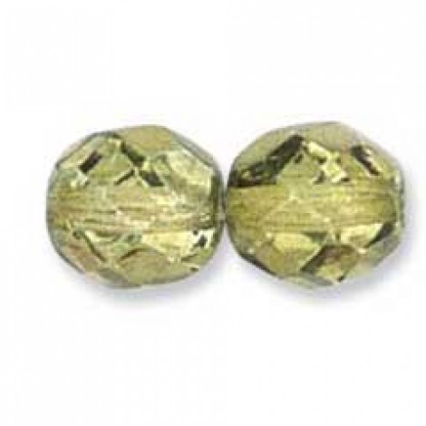 8mm Avocado Czech Fire Polish Round Glass Beads - Pack of 24