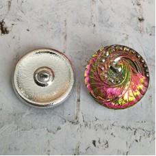 27mm Czech Glass Indian Swirl Buttons - Yellow & Pink - Each