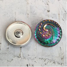 27mm Czech Glass Indian Swirl Buttons - Peacock Green