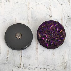27mm Czech Compass Buttons - Iridescent Black, Purple & Olive Green