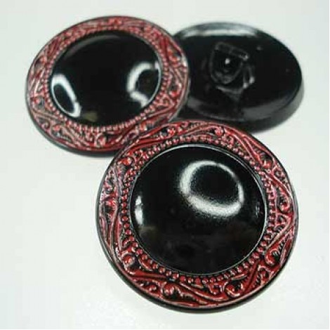 27mm Czech Opaque Black with Red Mirror Buttons - Each
