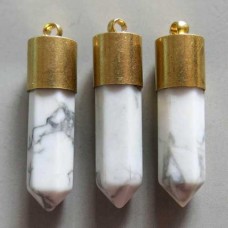 33x9mm White Howlite Gemstone Point Pendant with Raw Brass Cap - Each