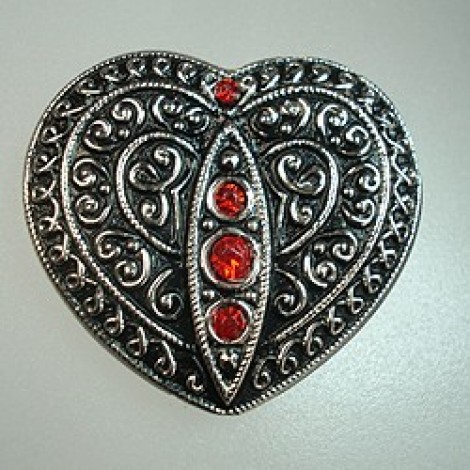35mm Czech Heart Buttons - Black & Silver w/4 Rhinestones