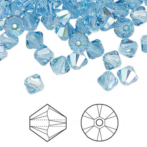 6mm Crystal Passions® Faceted Crystal Bicones - Aquamarine Shimmer