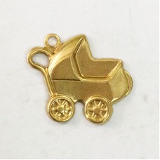 15mm Baby Buggy Raw Brass Charm - Pack of 4