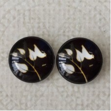 12mm Art Glass Backed Cabochons - White Bird on Black 4 - Per Pair