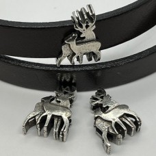 13x14mm(ID10x2mm) Deer Flat Leather Slider - Antique Silver - Each