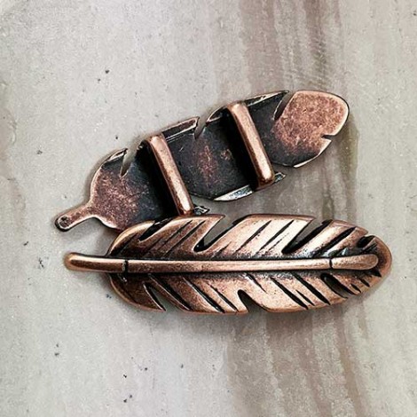 10mm Flat Leather Feather Slider - Antique Silver - Each 10mm Flat Leather Feather Slider - Antique Silver - Each
