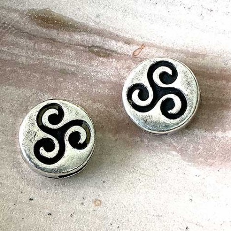 12mm (ID10x2mm) Ant Silver Celtic Tri-Swirl Flat Leather Slider - Each 12mm (ID10x2mm) Ant Silver Celtic Tri-Swirl Flat Leather Slider - Each