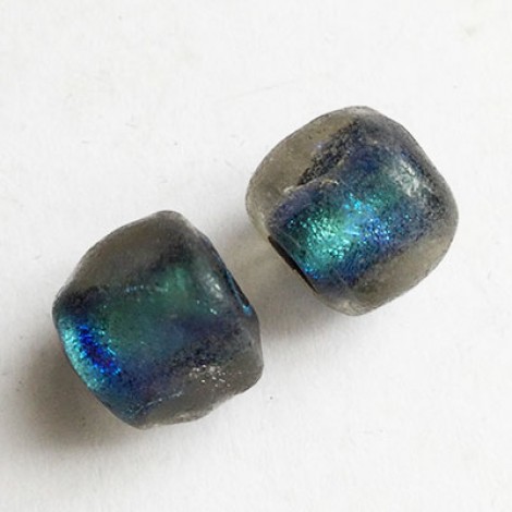 10-12mm Artisan Handmade Basha Beads - Dichroic Lampwork Glass - 1 pair - Blue/Purple Earring Size