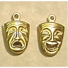 10mm Comedy-Tragedy Mask (Double Sided) Brass Charm - Pack of 2