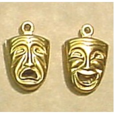 10mm Comedy-Tragedy Mask (Double Sided) Brass Charm