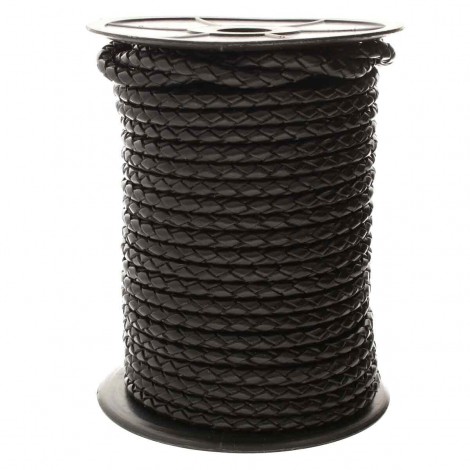 5mm Black Beadsmith Bolo Braided Leather Cord - Per 25cm