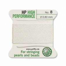 Griffin High Performance Bead Cord - White -Size 8 (0.80mm) 2 metres