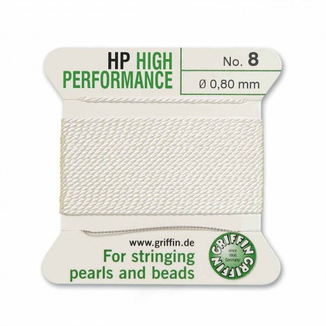 Griffin High Performance Bead Cord - White -Size 8 (0.80mm) 2 metres
