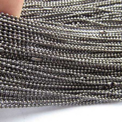 1.5mm x 70cm (27in) Gunmetal Plated Ball Chain Necklace w/clasp - Each