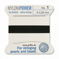 Griffin Nylon Bead Power Cord - Black - Size 1 (0.35mm) - 2 metres