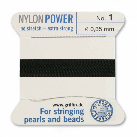 Griffin Nylon Bead Power Cord - Black - Size 1 (0.35mm) - 2 metres