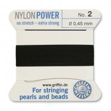 Griffin Nylon Bead Power Cord - Black - Size 2 (0.45mm) - 2 metres