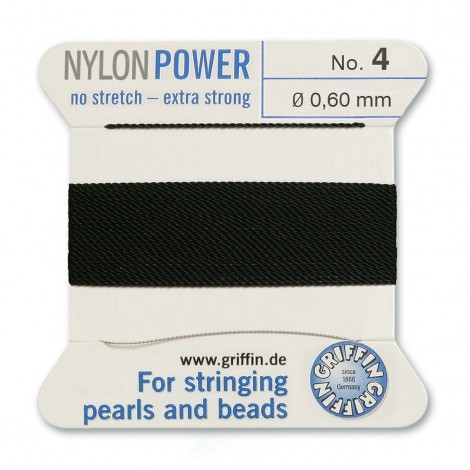 Griffin Nylon Bead Power Cord - Black - Size 4 (0.6mm) - 2 metres