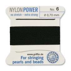Griffin Nylon Bead Power Cord - Black - Size 6 (0.7mm) - 2 metres