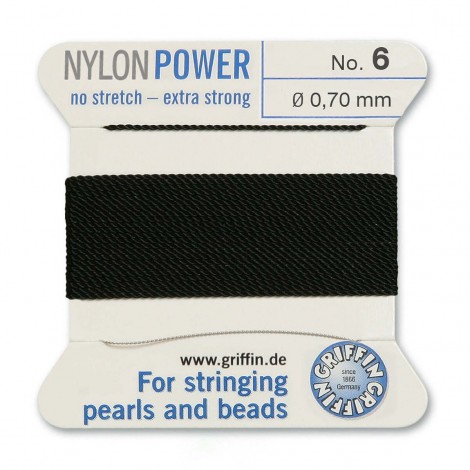 Griffin Nylon Bead Power Cord - Black - Size 6 (0.7mm) - 2 metres