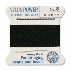 Griffin Nylon Bead Power Cord - Black - Size 8 (0.8mm) - 2 metres