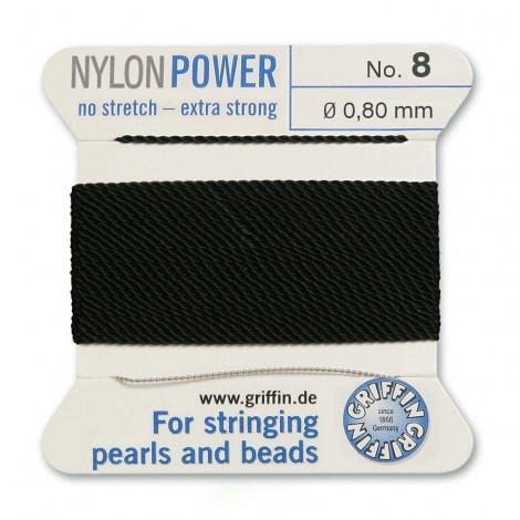 Griffin Nylon Bead Power Cord - Black - Size 8 (0.8mm) - 2 metres