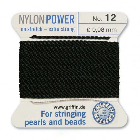 Griffin Nylon Bead Power Cord - Black - Size 12  (0.98mm) - 2 metres
