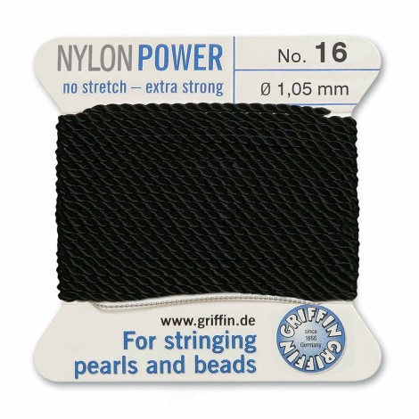 Griffin Nylon Bead Power Cord - Black - Size 16  (1.05mm) - 2 metres