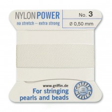 Griffin Nylon Bead Power Cord - White - Size 3 (0.5mm) - 2 metres
