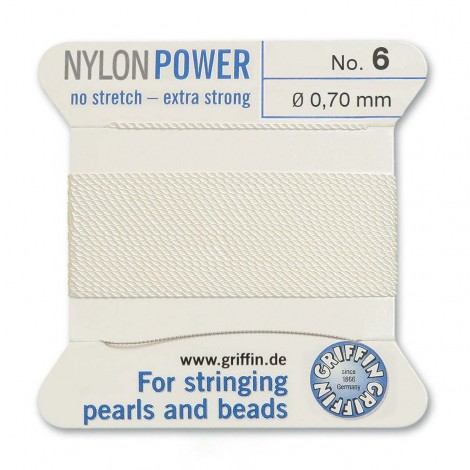 Griffin Nylon Bead Power Cord - White - Size 6 (0.7mm) - 2 metres Griffin Nylon Bead Power Cord - White - Size 6 (0.7mm) - 2 metres