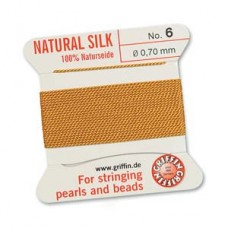 Griffin Silk Bead Cord - 2m Bobbin with Needle - Amber - Sizes 0-14