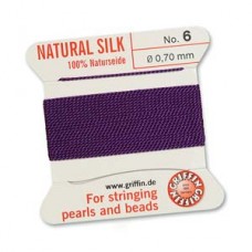 Griffin Silk Bead Cord - 2m Bobbin with Needle - Amethyst - Sizes 0-16