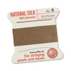 Griffin Silk Bead Cord - 2m Bobbin with Needle - Beige - Sizes 0-16