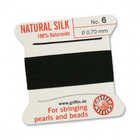 Griffin Silk Bead Cord - 2m Bobbin with Needle - Black - Sizes 0-16