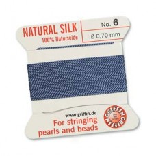 Griffin Silk Bead Cord - 2m Bobbin with Needle - Blue - Sizes 0-16