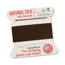 Griffin Silk Bead Cord - 2m Bobbin with Needle - Brown - Sizes 0-16